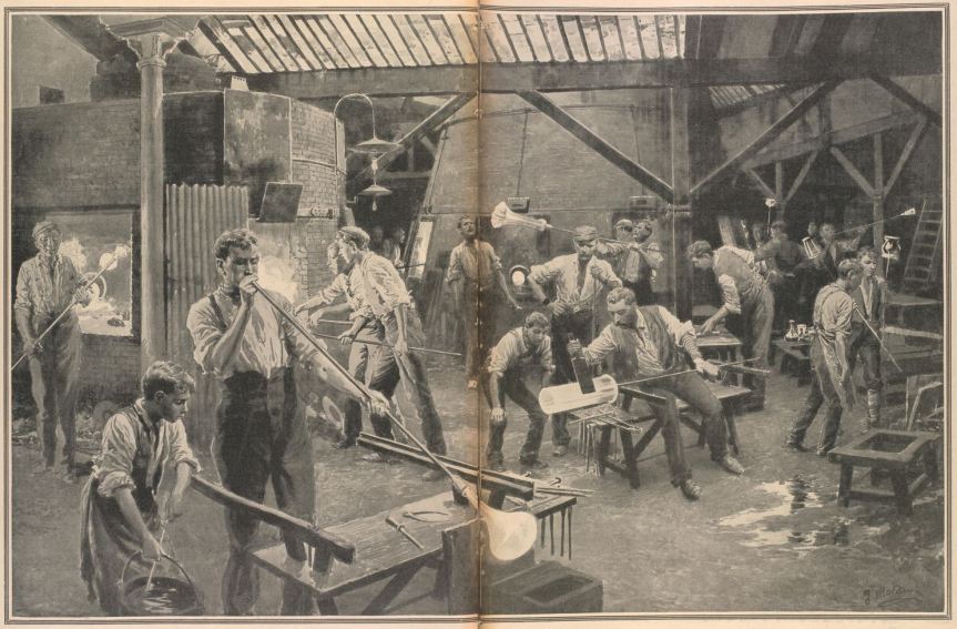 Einblick in eine Glashütte vor dem Ersten&nbsp;Weltkrieg